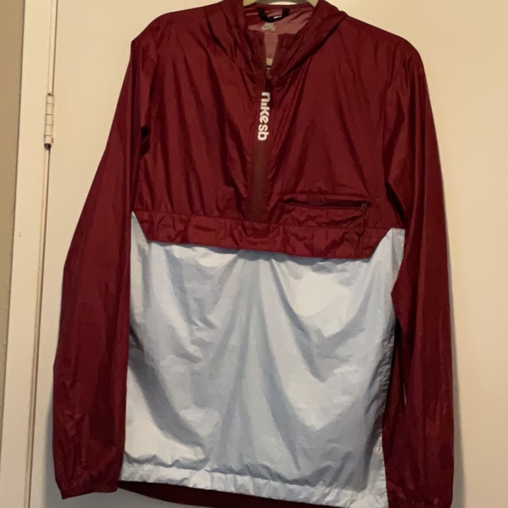 Nike SB Maroon and White Hooded Windbreaker Jacket